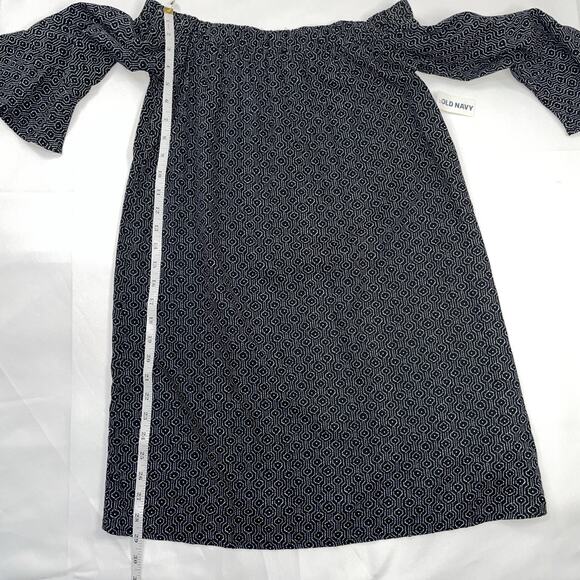 Old Navy Black White Printed Off Shoulder Bell Sleeve‎ Dress Sz X Small - Picture 6 of 7
